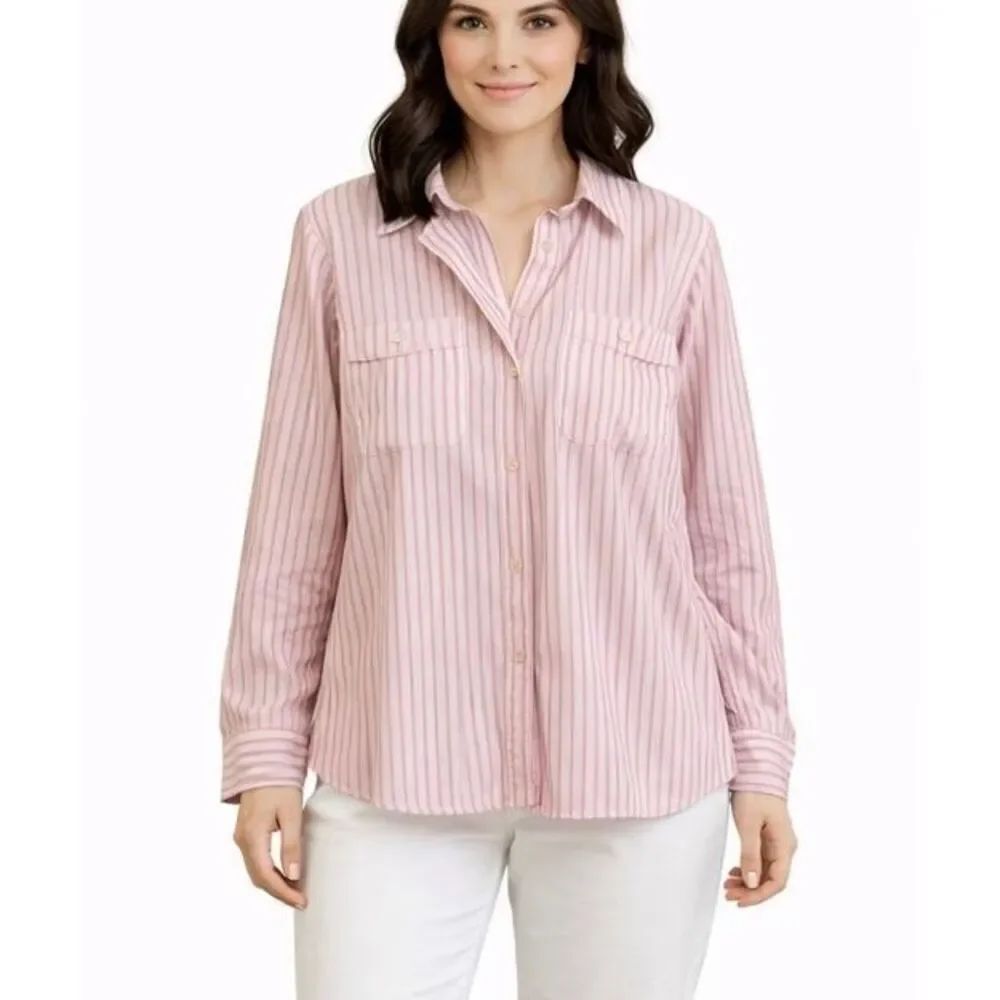 Lauren Ralph Lauren pink striped pocket front button down large